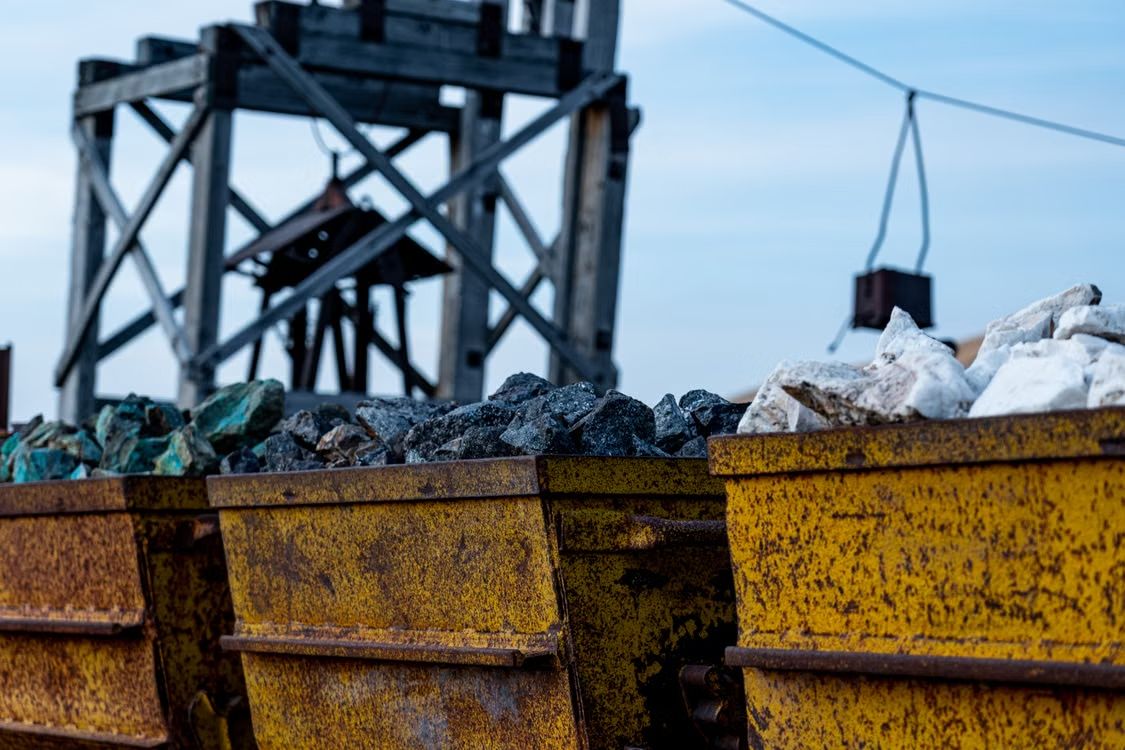 Ore skips loaded with mineral at a mine site